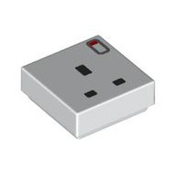 LEGO part 3070bpr9901 Tile 1 x 1 with Power Socket, 3 Pin, Switch print in White