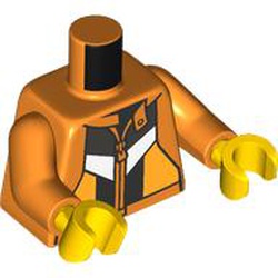 LEGO part 973c34h01pr0001 Torso, Orange Arms, Yellow Hands with print in Bright Orange/ Orange