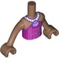 Minidoll Torso Girl with Dark Purple Dress, Sparkles, Pear Necklace, Lavender Shell Pendant print, Medium Brown Arms and Hands