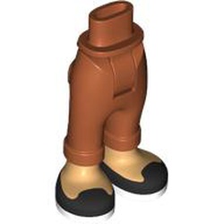 LEGO part 101347c01pr0001 Minidoll Hips and Folded Trousers with Warm Tan Legs, Black Shoes, White Soles print in Dark Orange