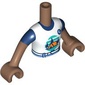 Minidoll Torso Girl with Orange Tent, Dark Blue Trees, Dark Turquoise Sky, Ground print, Medium Brown Arms and Hands
