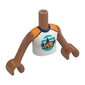 Minidoll Torso Girl with Orange Tent, Dark Blue Trees, Dark Turquoise Sky, Ground print, Sienna Brown Arms and Hands
