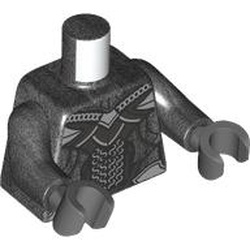 LEGO part 973c75h12pr0001 Torso, Pearl Titanium Arms, Dark Bluish Gray Hands with print in Titanium Metallic / Pearl Titanium