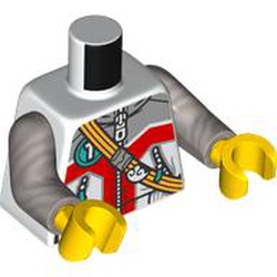 LEGO part 973c30h01pr0001 Torso, Flat Silver Arms, Yellow Hands with print in White
