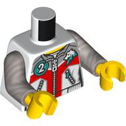 LEGO part 973c30h01pr0003 Torso, Flat Silver Arms, Yellow Hands with print in White