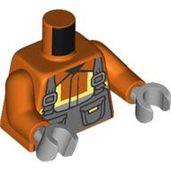 LEGO part 973c76h14pr0002 Torso, Reddish Orange Arms, Light Bluish Gray Hands with print in Reddish Orange