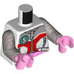 LEGO part 973c30h43pr0001 Torso, Flat Silver Arms, Bright Pink Hands with print in White