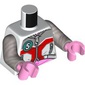 Torso, Jacket, Zipper, Light Bluish Grey/Red Shapes, Dark Turquoise Circle with White '5', Bright Pink Stomach print, Flat Silver Arms, Bright Pink Hands
