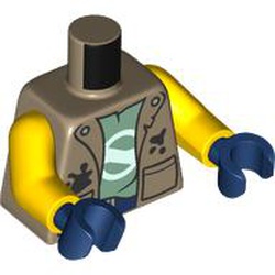 LEGO part 973c01h05pr0001 Torso, Yellow Arms, Dark Blue Hands with print in Sand Yellow/ Dark Tan