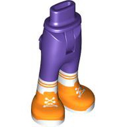 LEGO part 2277c01pr0011 Minidoll Hips and Trousers with Back Pockets with White Socks, Orange Shoes print in Medium Lilac/ Dark Purple