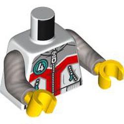 LEGO part 973c30h01pr0002 Torso, Flat Silver Arms, Yellow Hands with print in White