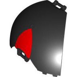 LEGO part 87375pr0001 Panel Curved, Quarter, with Bars at Each End with Red Triangle print in Black