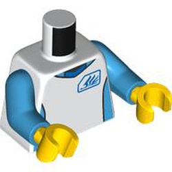 LEGO part 973c04h01pr0001 Torso, Dark Azure Arms, Yellow Hands with print in White