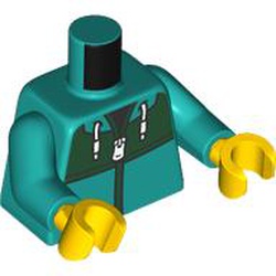 LEGO part 973c46h01pr0003 Torso, Dark Turquoise Arms, Yellow Hands with print in Bright Bluish Green/ Dark Turquoise