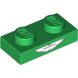 LEGO part 3023pr9998 Plate 1 x 2 with White Aston Martin Wings print in Dark Green/ Green