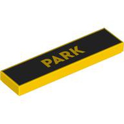 LEGO part 2431pr9988 Tile 1 x 4 with 'PARK' on Black Background print in Bright Yellow/ Yellow