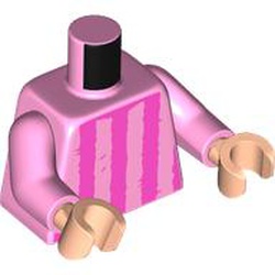 LEGO part 973c43h02pr0002 Torso, Dark Pink Stripes print, Bright Pink Arms, Light Nougat Hands in Light Purple/ Bright Pink