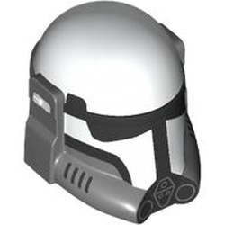 LEGO part 109217pat0001 Helmet, Imperial Commando with White Top Pattern, Black Visor print in Dark Stone Grey / Dark Bluish Gray