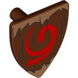 LEGO part 3846pr9997 Minifig Shield Triangular with Red Symbol, Dark Tan Border print in Reddish Brown