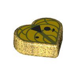 LEGO part 39739pr0006 Tile 1 x 1 Heart with Yellow Leave, Face print (Korok) in Warm Gold/ Pearl Gold