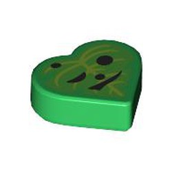 LEGO part 39739pr0007 Tile 1 x 1 Heart with Bright Green Leave, Face print (Korok) in Dark Green/ Green