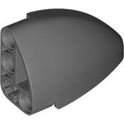 LEGO part SHELL 3X5X2, W/ CROSS HOLE, LEFT in Dark Stone Grey (6498580|2438)