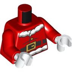 LEGO part 973c22h27pr0002 Torso Jacket, White Fur Trim, Black Creases, Black Belt Print (Santa), Red Arms, White Hands in Bright Red/ Red