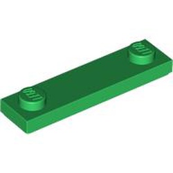 LEGO part 41740 Plate Special 1 x 4 with 2 Studs with Groove [New Underside] in Dark Green/ Green