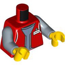 LEGO part 973c24h01pr0004 Torso, Sand Blue Arms, Yellow Hands with print in Bright Red/ Red