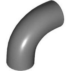LEGO part 25214 Brick Round 1 x 1 diameter Tube with 90 Degree Elbow (2 x 2 x 1) and Axle Holes (Crossholes) at each end in Dark Stone Grey / Dark Bluish Gray