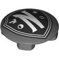 Plate Round 2 x 2 with Rounded Bottom with White 'N:, Raven, Moon, Star, = on Black Shield, White Border print