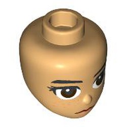 LEGO part 92198pr9939 Minidoll Head Straight Black Eyebrows, Freckles, Reddish Brown Eyes, Light Lips in Warm Tan