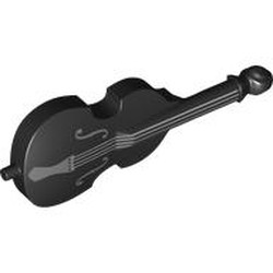 LEGO part 80444pr0002 Musical Instrument Double Bass with Silver Strings, Dark Bluish Holes print in Black