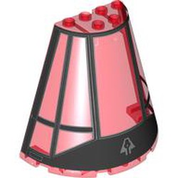 LEGO part 47543pr0010 Cone Half 8 x 4 x 6 with Black Cockpit Print in Transparent Red/ Trans-Red