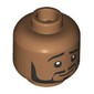 Minifig Head Bruno, Black Eyebrows, Mustache, Beard, Raised Eyebrow, Smirk / Green Eyes Stare
