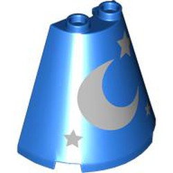 LEGO part 38317pr0001 Cone Half 2 x 4 x 3 with Silver Moon, Stars print in Bright Blue/ Blue