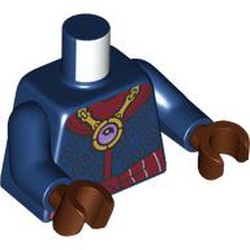 LEGO part 973c05h19pr0003 Torso, Gold Pendant with Eye, Dark Red Collar, Sash, Key, Flasks on Back print, Dark Blue Arms, Reddish Brown Hands in Earth Blue/ Dark Blue