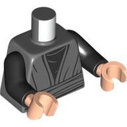 LEGO part 973c03h02pr0008 Torso, Black Arms, Light Nougat Hands with print in Dark Stone Grey / Dark Bluish Gray