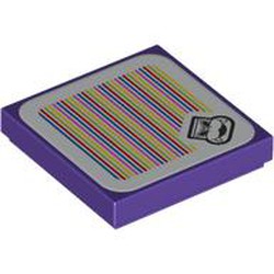 LEGO part 3068bpr9375 Tile 2 x 2 with Rot and Barcode Print (Sticker) in Medium Lilac/ Dark Purple