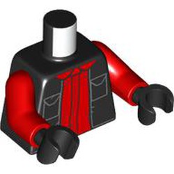 LEGO part 973c22h03pr0004 Torso, Red Arms, Black Hands with print in Black