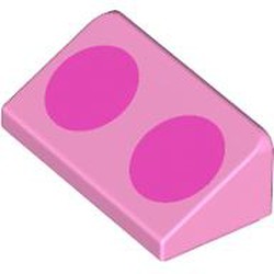 LEGO part 85984pr9993 Slope 30° 1 x 2 x 2/3 with 2 Dark Pink Circles print in Light Purple/ Bright Pink