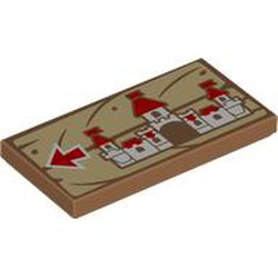 LEGO part 87079pr9898 Tile 2 x 4 with Peach's Castle, Red Arrow on Wooden Board print in Medium Nougat