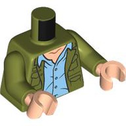 LEGO part 973c20h02pr0003 Torso, Jacket, Bright Light Blue Shirt, Light Nougat Chest print, Olive Green Arms, Light Nougat Hands in Olive Green