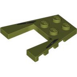 LEGO part 43719pr0001 Wedge Plate 4 x 4 with 2 x 2 Cutout with Black Stripes print in Olive Green