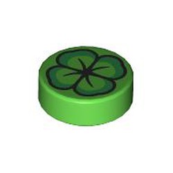 LEGO part 98138pr0425 Tile Round 1 x 1 with Fore-Leave Clover print in Bright Green