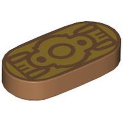 LEGO part 1126pr0003 Tile Round 1 x 2 with Gold Belt Buckle print in Medium Nougat