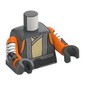Torso, Vest, Light Bluish Grey Trim, Tan Tunic, Belt print, Orange Arms, Dark Bluish Gray Hands