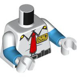 LEGO part 973g27c04h27pr0001 Torso, Dual Molded Arms with White Sleeves Pattern, Dark Azure Arms, White Hands with print in White