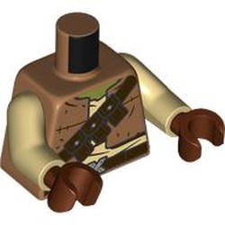 LEGO part 973c26h19pr0001 Torso, Tan Arms, Reddish Brown Hands with print in Medium Nougat