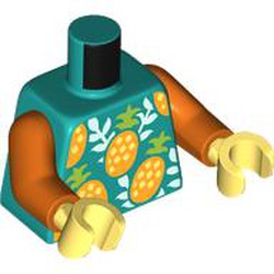 LEGO part 973c76h40pr0001 Torso, Reddish Orange Arms, Yellowish Green Hands with print in Bright Bluish Green/ Dark Turquoise